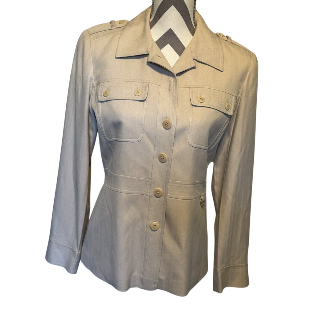 Silk Oue Per Oue Veste Blazer Womens 4 Buttons Pockets Cream Epaulettes Office